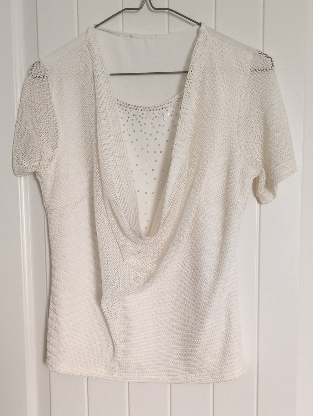 Ivory Beaded Drape Neck Top